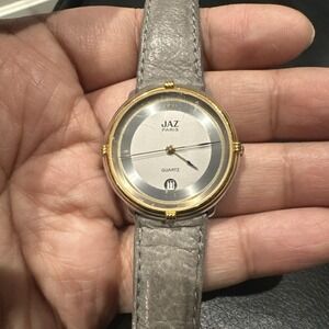 Working 33mm JAZ Paris Ladies Designer Women's Watch France Grey Leather Vintage